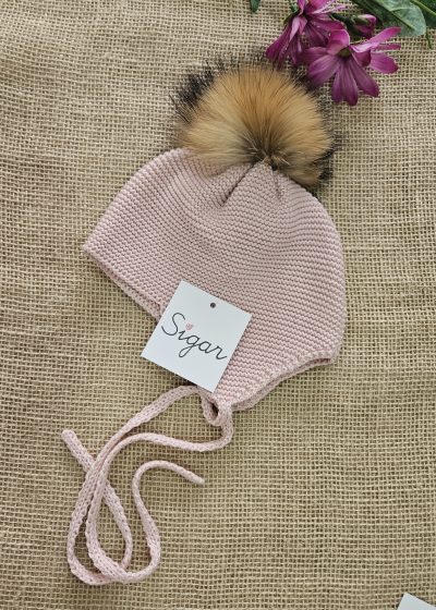 Gorro aviador punto pompón pelo natural P130487 Rosa 800