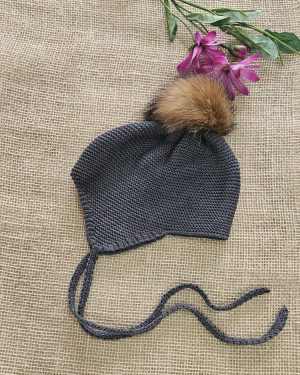 Gorro aviador punto pompón pelo natural P130487 Marengo
