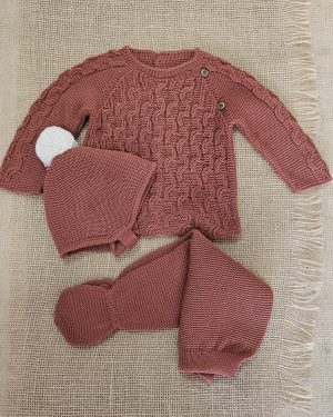 Conjunto punto polaina gorro pompón color Arce- Mac Ilusión