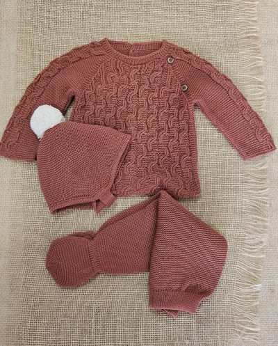 Conjunto punto polaina gorro pompón color Arce- Mac Ilusión