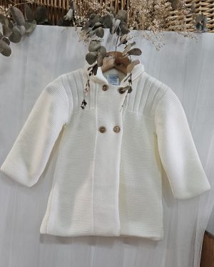 Abrigo punto doble para niño o niña, marca Sardón color Crudo