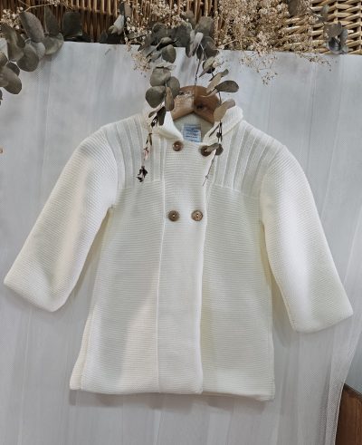Abrigo punto doble para niño o niña, marca Sardón color Crudo