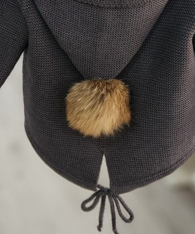 A Chaqueta capucha punto pompón pelo Sigar  R340043 Gris Marengo - Imagen 3