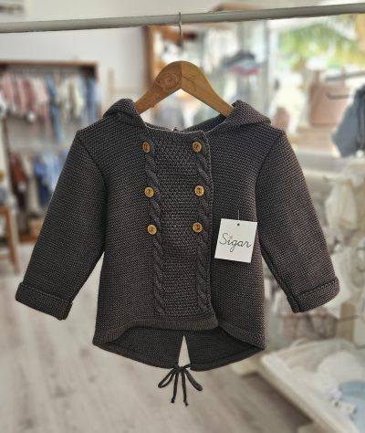 A Chaqueta capucha punto pompón pelo Sigar  R340043 Gris Marengo - Imagen 2