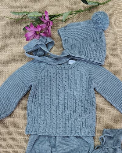 A Conjunto punto bebé con patucos / gorro R091368 Musgo - Imagen 2