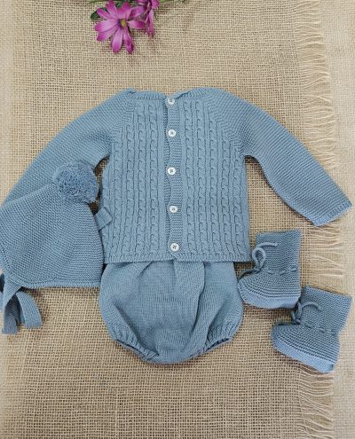 A Conjunto punto bebé con patucos / gorro R091368 Musgo - Imagen 3