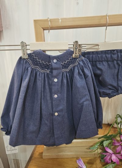 A Jesusito niña punto smock R301116 Azul tejano - Imagen 3