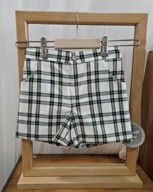 Pantalón corto para niño cuadros verdes lurex. Mon Petit