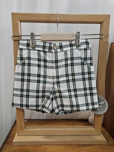 Pantalón corto para niño cuadros verdes lurex. Mon Petit