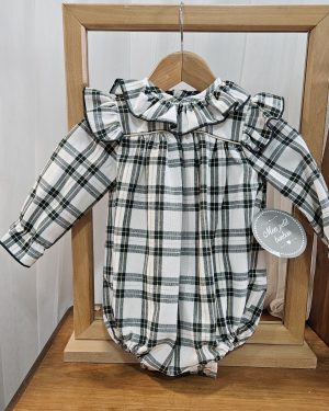 Pelele para bebé unisex cuadros lurex verde. Mon Petit