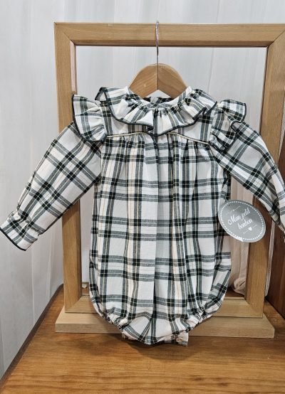 Pelele para bebé unisex cuadros lurex verde. Mon Petit