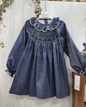 Vestido para niña punto smock azul denim Tartaleta