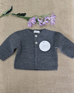 Chaqueta punto larga punto bobo color gris marengo. Artinsa