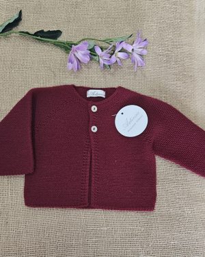 Chaqueta punto larga punto bobo burdeos