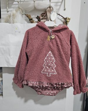 Conjunto niña sudadera más braguita tela a juego volantes. Rosa- José Varón