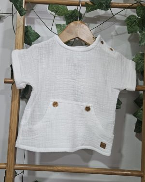 Blusa para niño tejido 100% algodón rústico blanco roto . José Varón