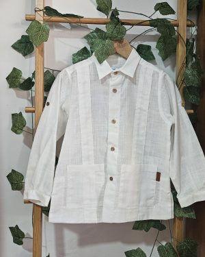 Guayabera para niño cocote color blanca 100% algodón