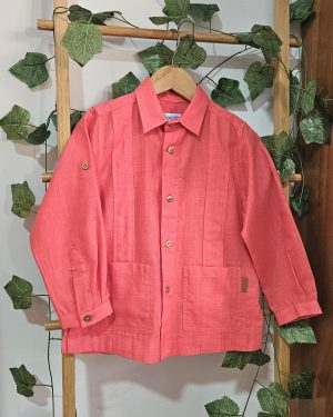Guayabera cubana para niño color coral 100% algodón- Cocote