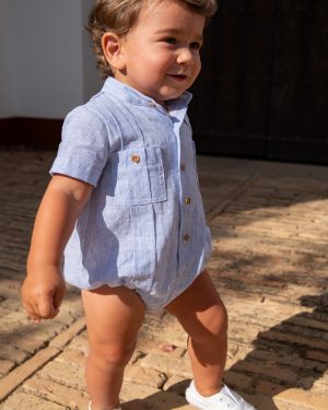 Pelele para niño bebé guayabera mil rayas azul- José Varón verano 2026