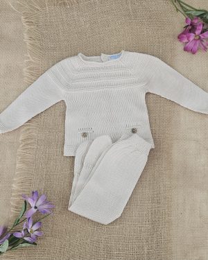A Conjunto bebé punto verano polaina R091376 Natural