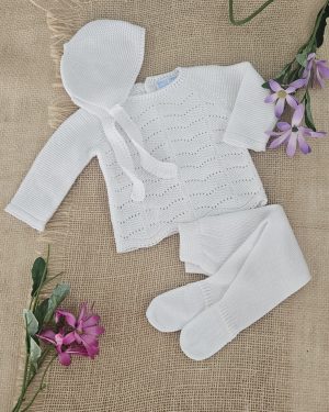 Conjunto para bebé punto verano polaina blanco Mac Iusión
