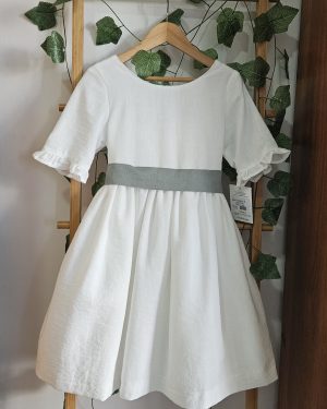 A Vestido niña ceremonia blanco / verde seco R190978