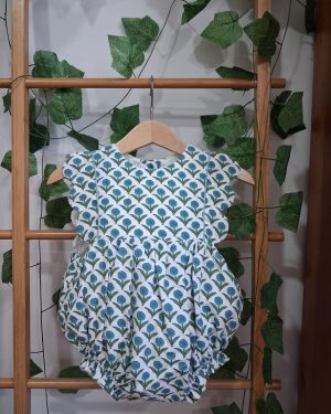 Pelele bebé flor turquesa verde Popys