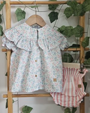 A Conjunto busa liberty y Cubrepañal niña rayas rosa JV P070233 R130520