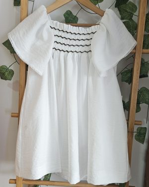 A Vestido niña fluido punto smock blanco / negro R181066