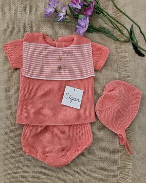 Conjunto dos piezas niño punto coral pecherin rayas Sigar