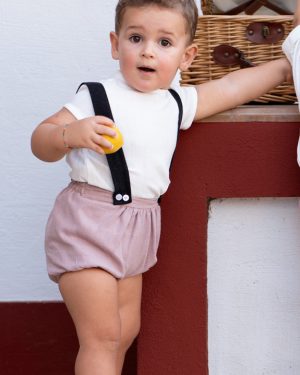Conjunto para niño bebé bombacho nude combinado con tirantes negros. José Varón