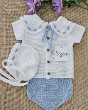 Conjunto punto bebé dos piezas Sigar cielo blanco