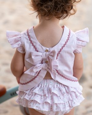 Conjunto niña bebé dos piezas cubre volantes y top lazos espalda José Varón