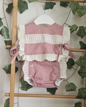 Jesusin para bebés desde recien nacido. dos piezas lino tiras bordadas