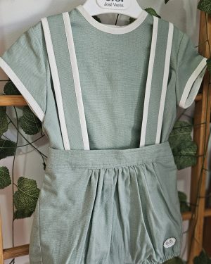 Pelele dos piezas bebé jose varón verde empolvado lino