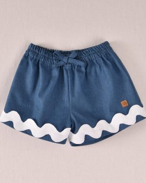 Short niña José Varón denim azul blanco.