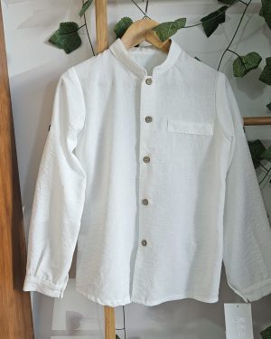 camisa para niño cuello mao manga larga color blanco roto