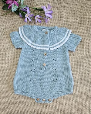 A Pelele bebé punto verano manga corta R200964 verde empolvado