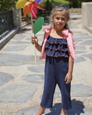 Mono niña La Martinica Saint Tropez azul marino vichy coral