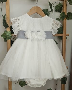 A Jesusito 2 piezas niña Lino tul Blanco gris R300795