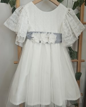 A Vestido niña encajes tul Blanco gris R180998
