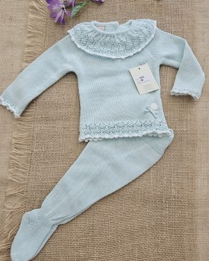 A Conjunto bebé punto verano polaina R091383 verde agua