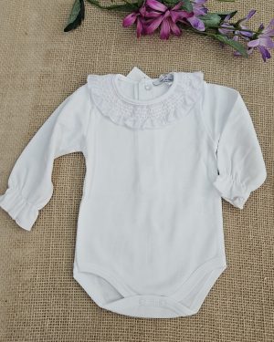 Body cuello smock unisex manga larga blanco / Blanco P070231A