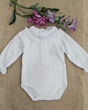 Body cuello smock unisex manga larga blanco / Menta P070231A