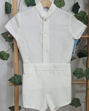 A Conjunto niño rana + camisa Lino crudo R220245