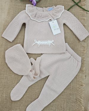 A Conjunto punto bebé polainas nude R091402