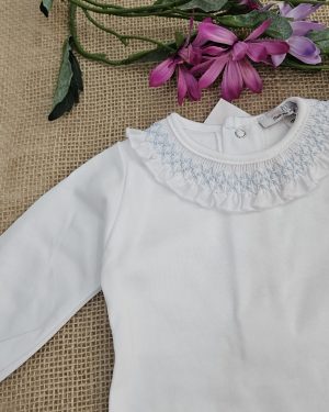 Body cuello smock unisex manga larga blanco / Cielo P070231A