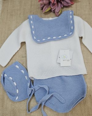 A Conjunto 3 piezas punto bobo bicolor Sigar R091411 Cielo