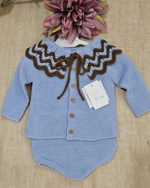 A Conjunto 2 piezas punto bobo cuello cordón Sigar R091412 Cielo