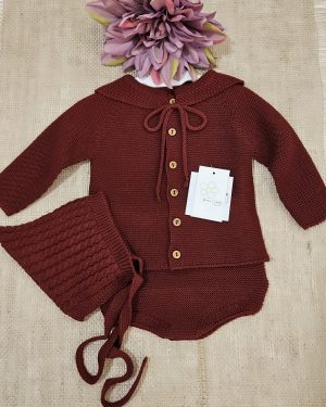A Conjunto 3 piezas punto bobo cuello ochos Sigar R091411 Burdeos